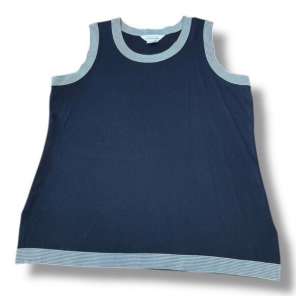 Exclusively Misook Navy Acrylic Striped 2 Pc Skirt Tank Top Office Women’s Sz L - Picture 2 of 16